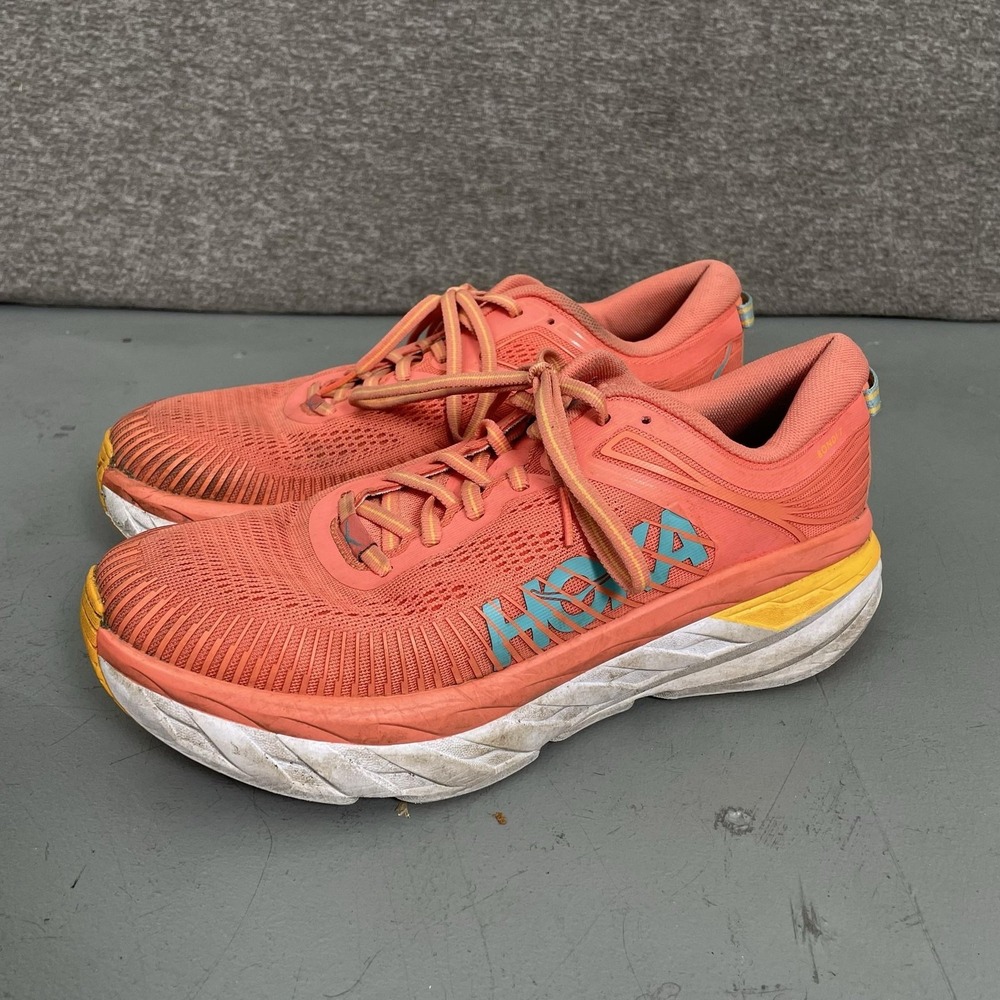Hoka One One Bondi 7 Shoes Womens Size 9.5 Orange Road Running Cushioned